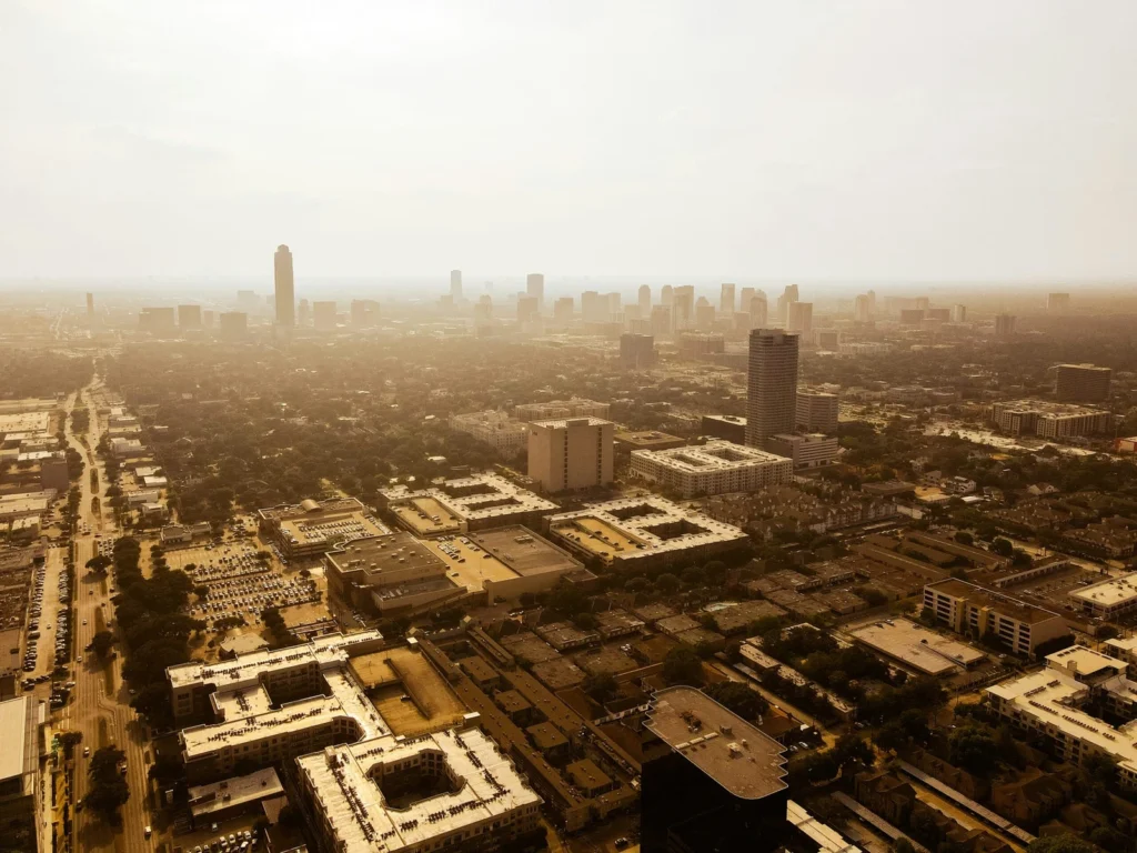 Aerial view of the downtown Houston skyline